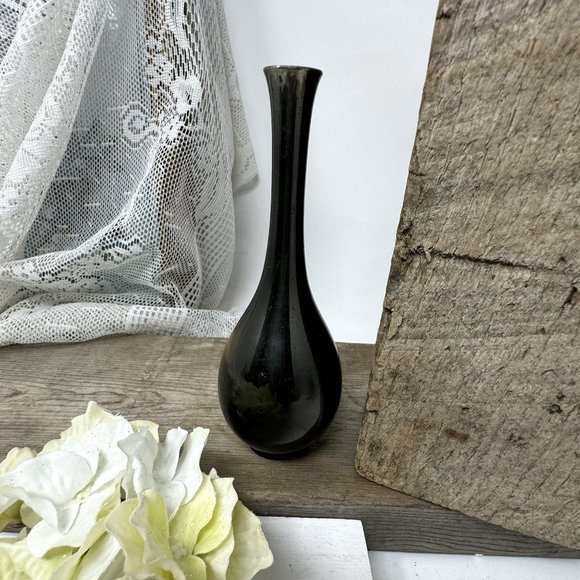 Vintage Metal Bud Vase Etched Mountain Design 6.5" - Picture 4 of 8